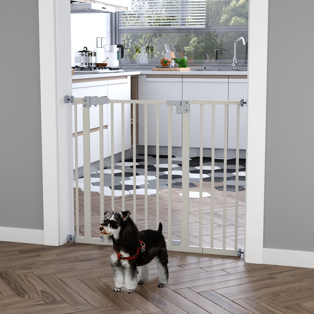 Pawhut Barrera De Seguridad Con Longitud Ajustable 74-97,5x76,2 Cm Blanco_1