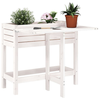 Jardinera Con Tapa Plegable Madera Maciza De Pino Blanca_1