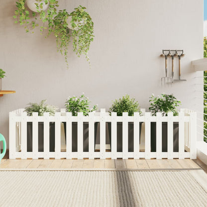 Arriate Elevado Jardín Con Valla Madera Pino Blanco 200x50x50cm_1