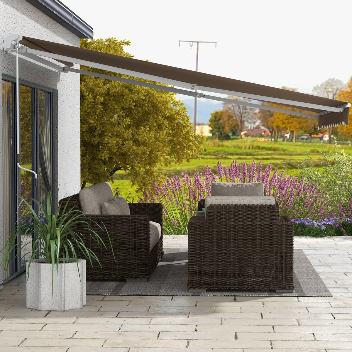 Toldo Manual Retráctil Outsunny Poliéster Marrón 350x250 Cm_4
