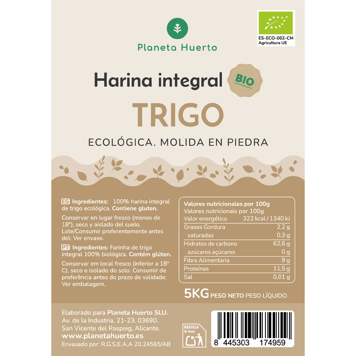 Harina Integral de Trigo Eco Planeta Huerto 5 Kg