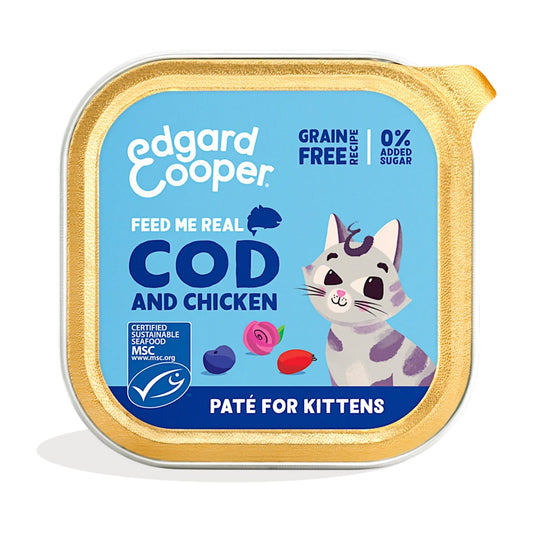 Comida húmeda gatos paté Tarrina Kitten Bacalao y Pollo Edgard & Cooper 85 g