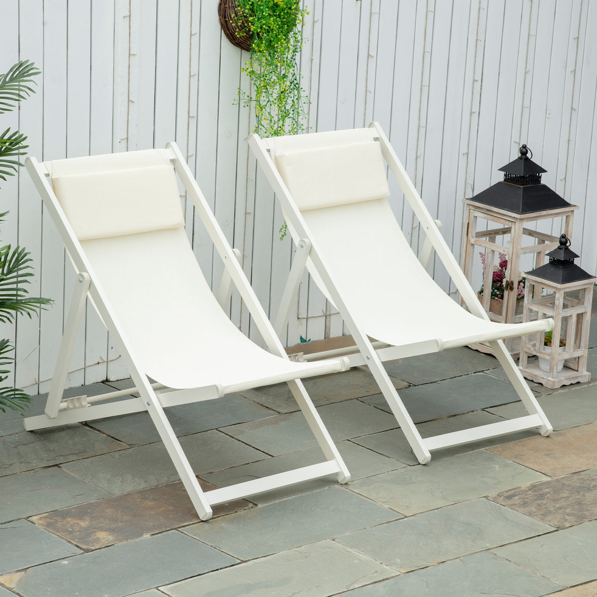Outsunny Conjunto De 2 Tumbonas Plegables De Aluminio 60x100x85 Cm Blanco_1