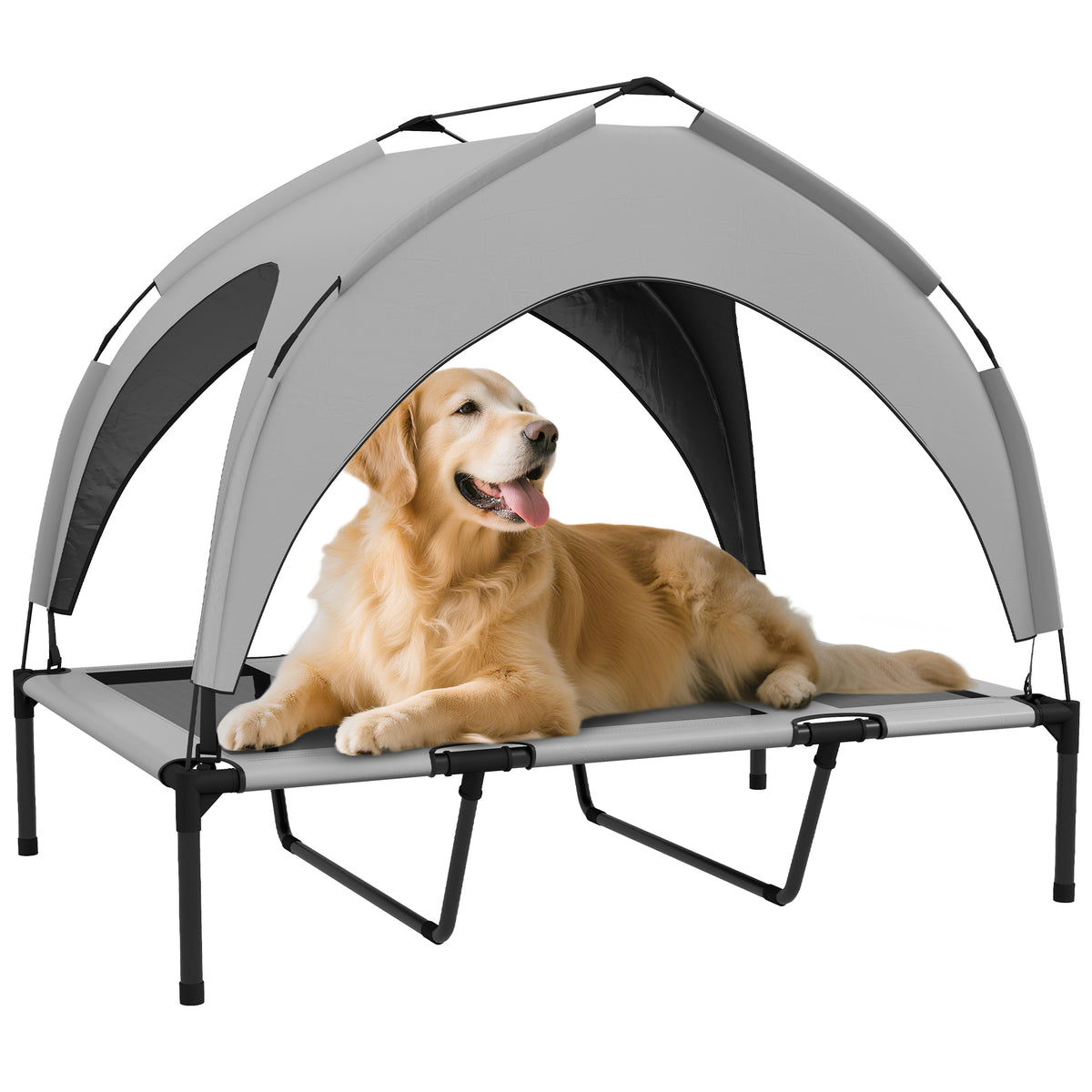 Pawhut Cama Elevada Para Perros Grandes Con Toldo 106x76x94 Cm Gris Claro_0
