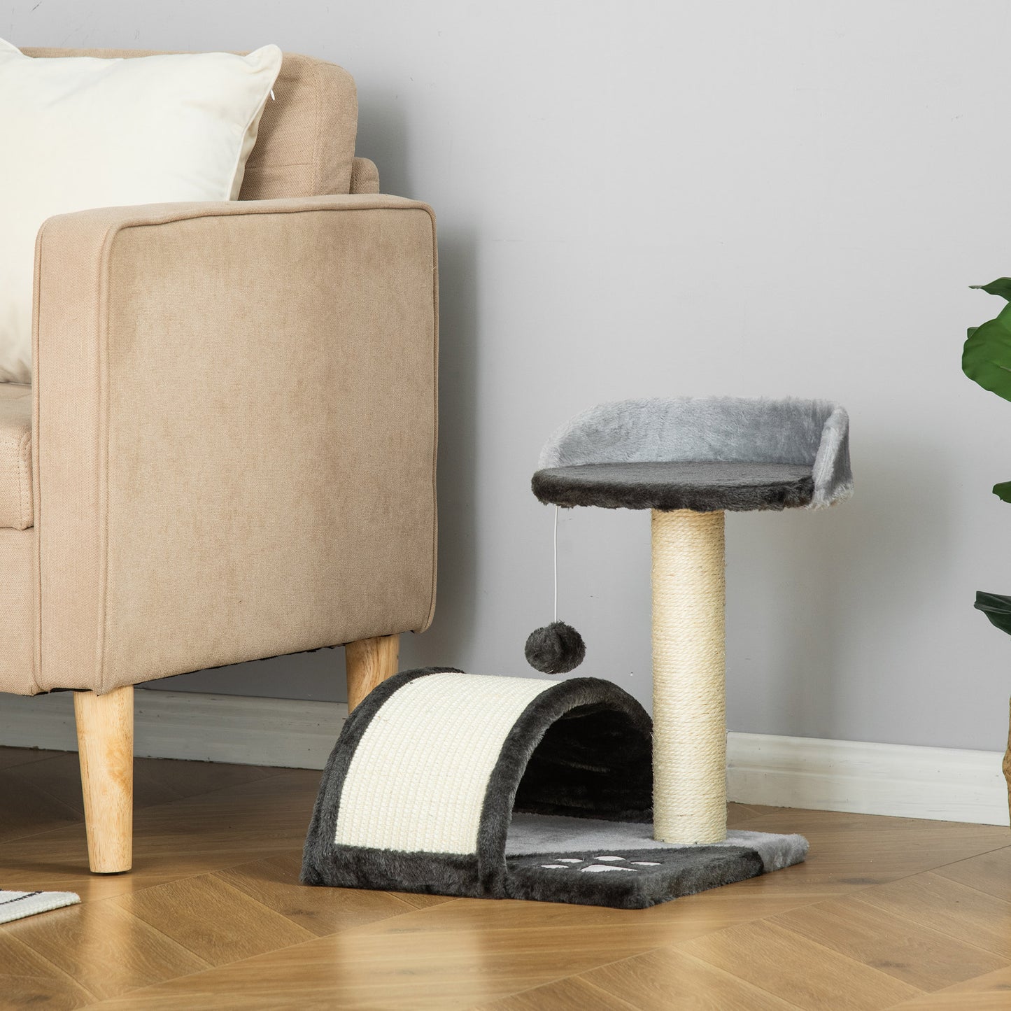 Pawhut Árbol Rascador Para Gatos 2 Niveles Con Poste Tablero Para Rascar Gris_1