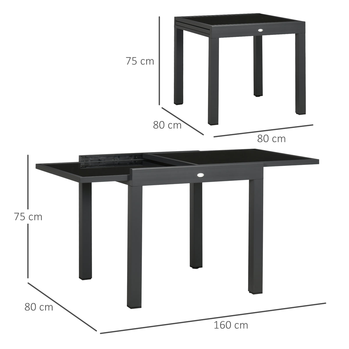 Mesa De Jardín Extensible De Aluminio Outsunny 160x80x75 Cm_2