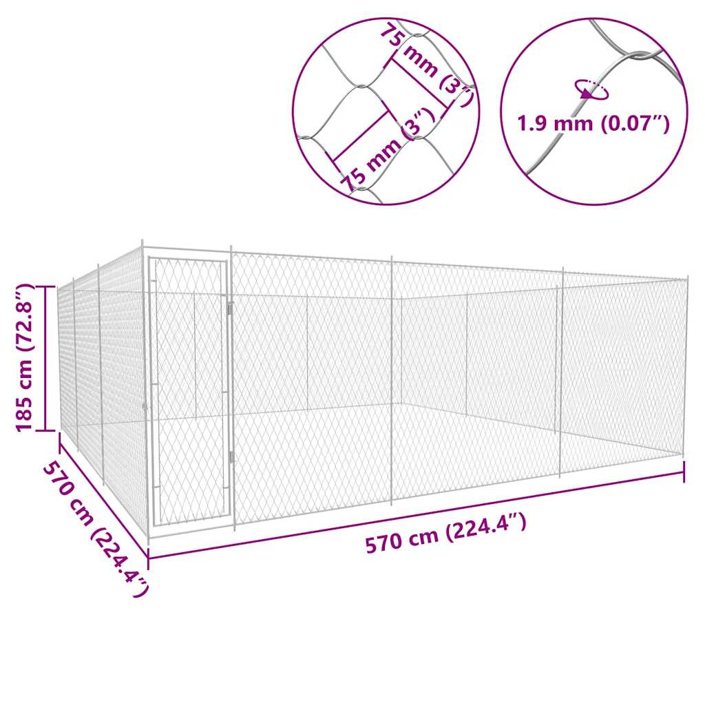 Perrera De Exterior De Acero Galvanizado 570x570x185 Cm_4