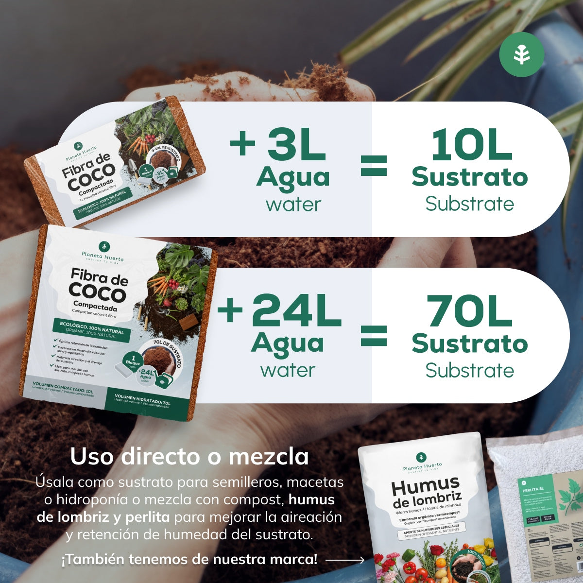Sustrato Fibra de Coco Planeta Huerto 140 Litros
