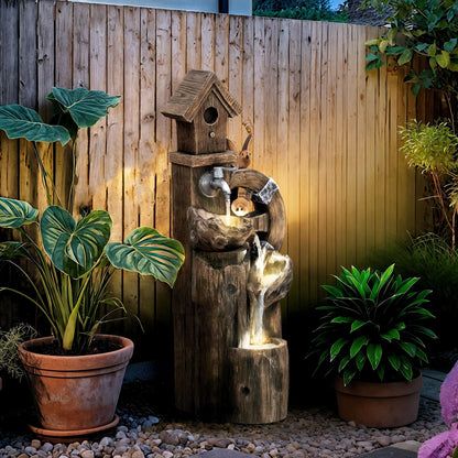 Outsunny Fuente De Agua Con Casita Para Pájaros Iluminación Led Multicolor_1