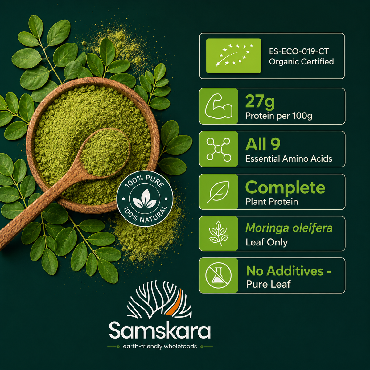Moringa En Polvo Bio - 250g | Superalimento Ecológico Vegano Para Batidos, Smoothies Y Zumos, Sin Azúcares Añadidos_4