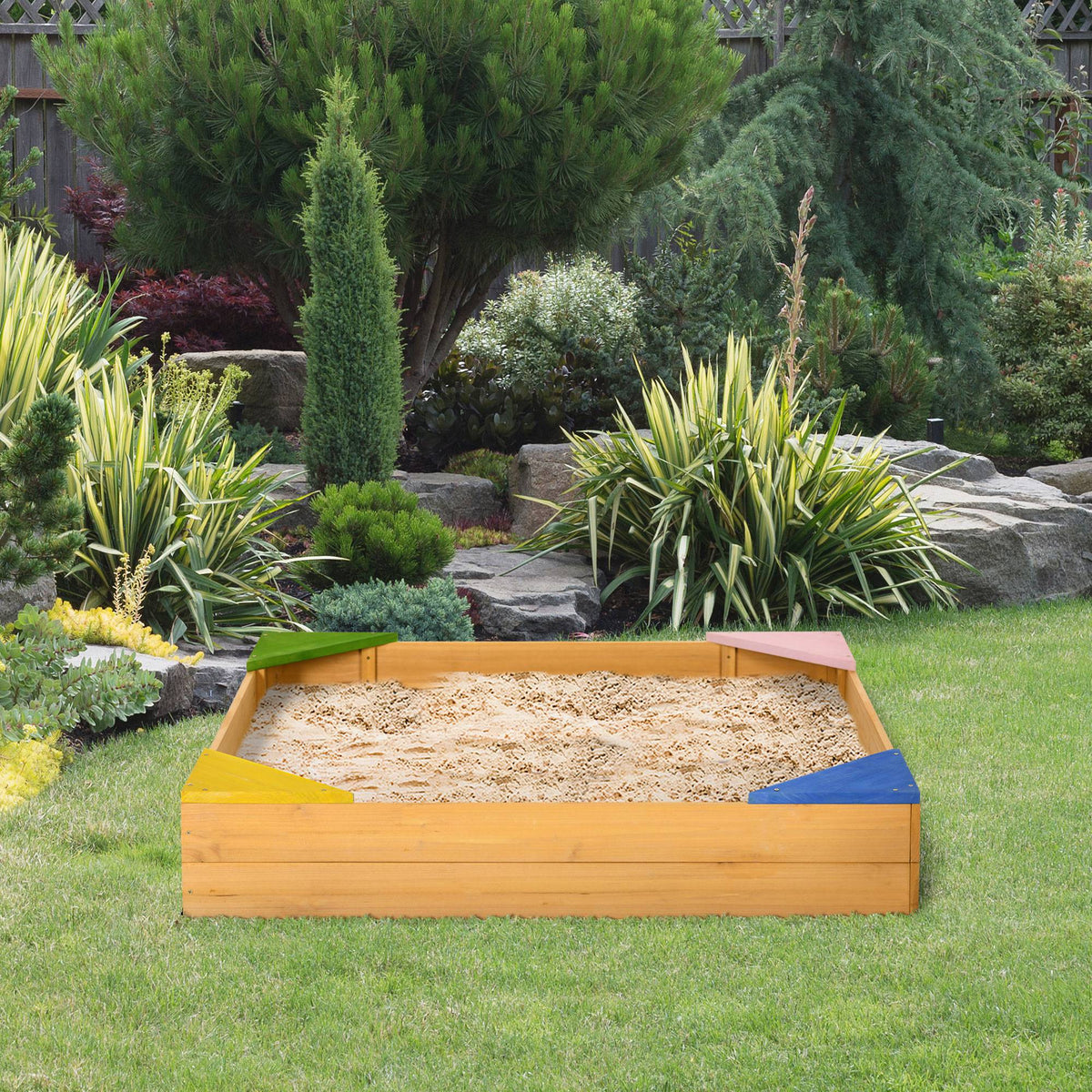 Outsunny Arenero Infantil De Madera Con Tela No Tejida 109x109x19,8 Cm Natural_1