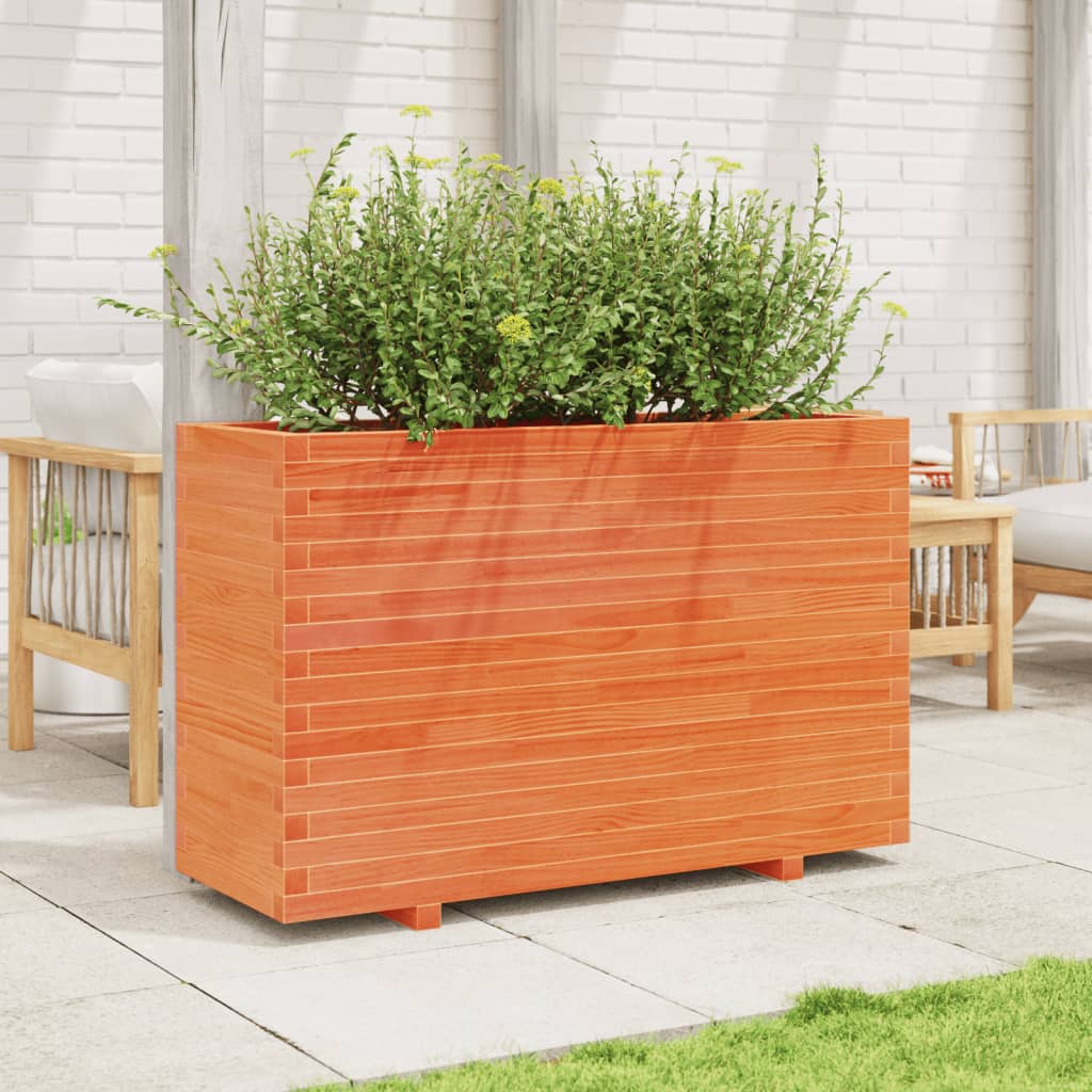 Jardinera Madera Maciza De Pino Marrón Cera 110x40x72 Cm_2