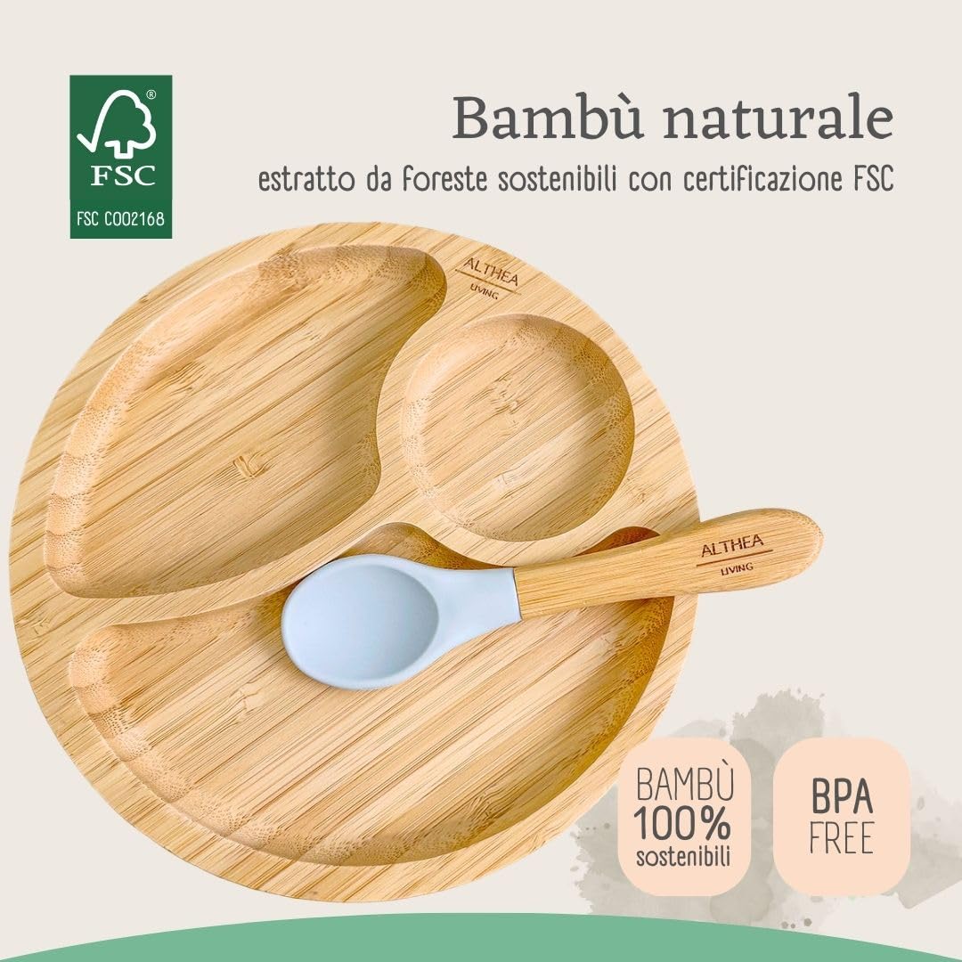 Vajilla De Bambú Natural Para Bebé Con Ventosa Antideslizante 2 Piezas Althea Living Gris Perla_4