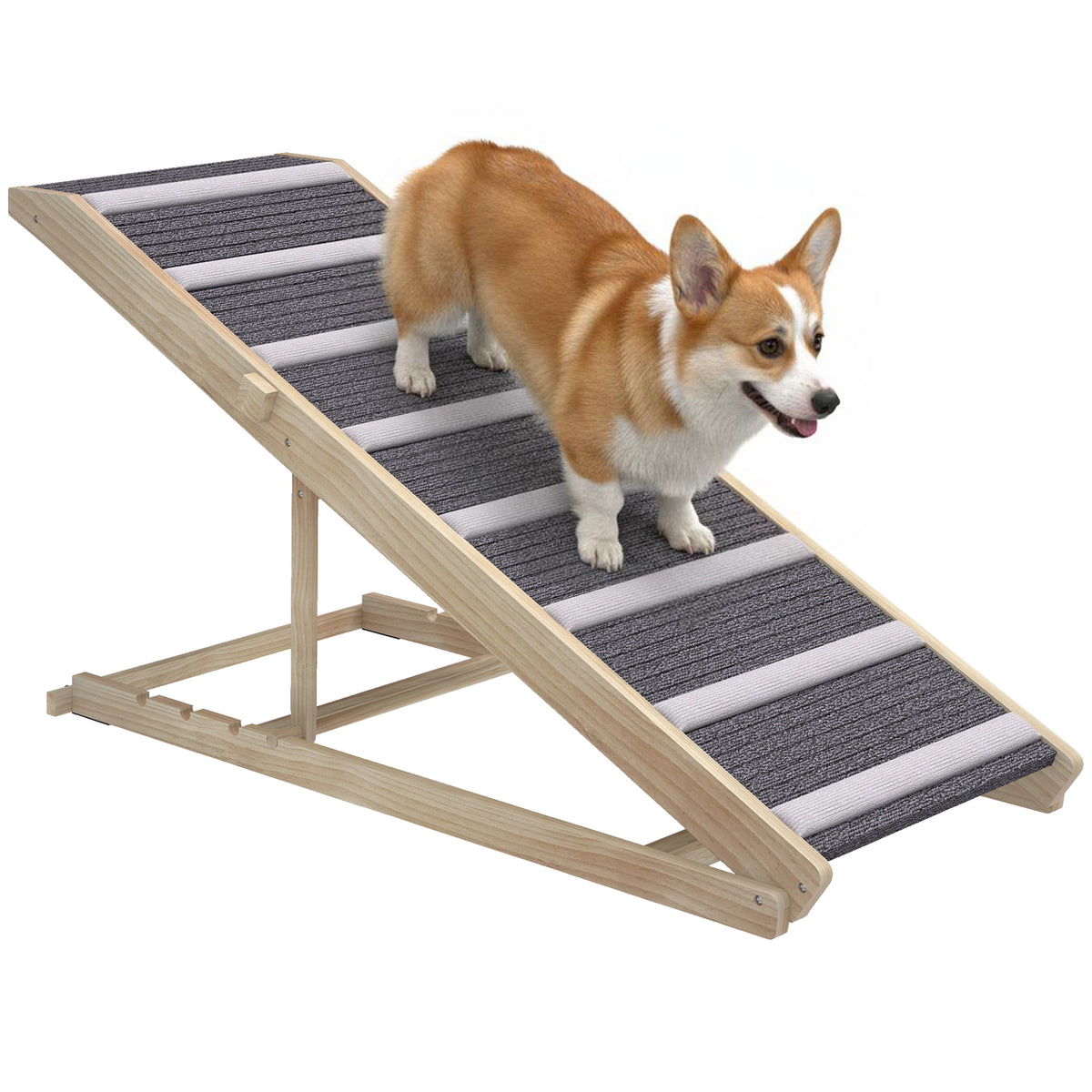Pawhut Rampa Para Perros De Madera Plegable Altura Ajustable 41-60 Cm 120x50 Cm_0