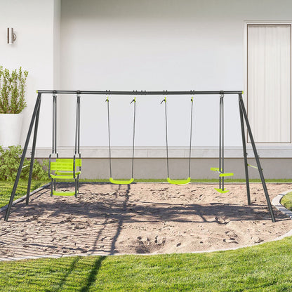 Outsunny Juego De Columpio Infantil Exterior Con 2 Columpios 355x184x186cm Verde_1