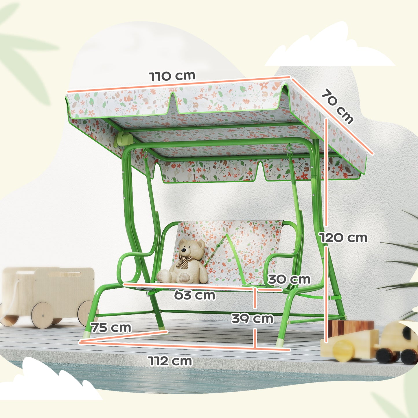 Aiyaplay Columpio De Jardín Exterior Para Niños De +3 Años 112x75x120 Cm Verde_2