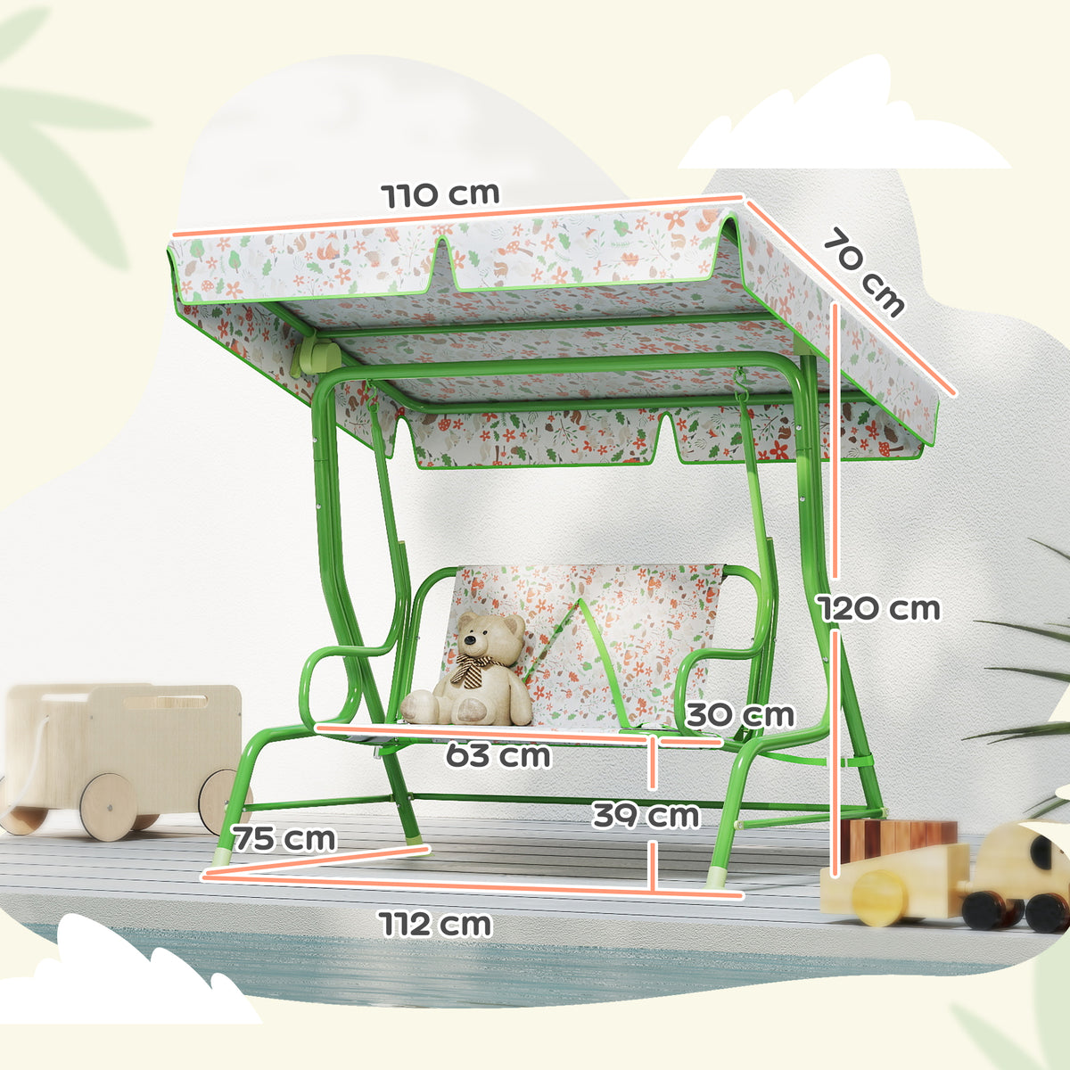 Aiyaplay Columpio De Jardín Exterior Para Niños De +3 Años 112x75x120 Cm Verde_2