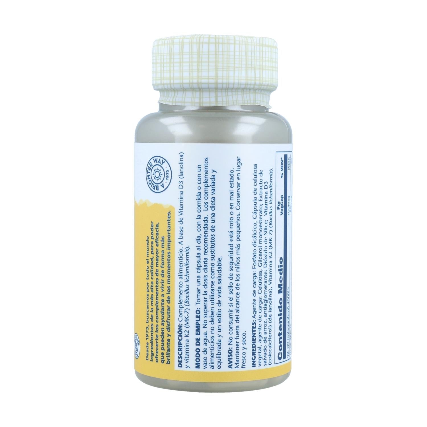 Vitamina D3 & K2 (Mk7) 120 Caps Solaray