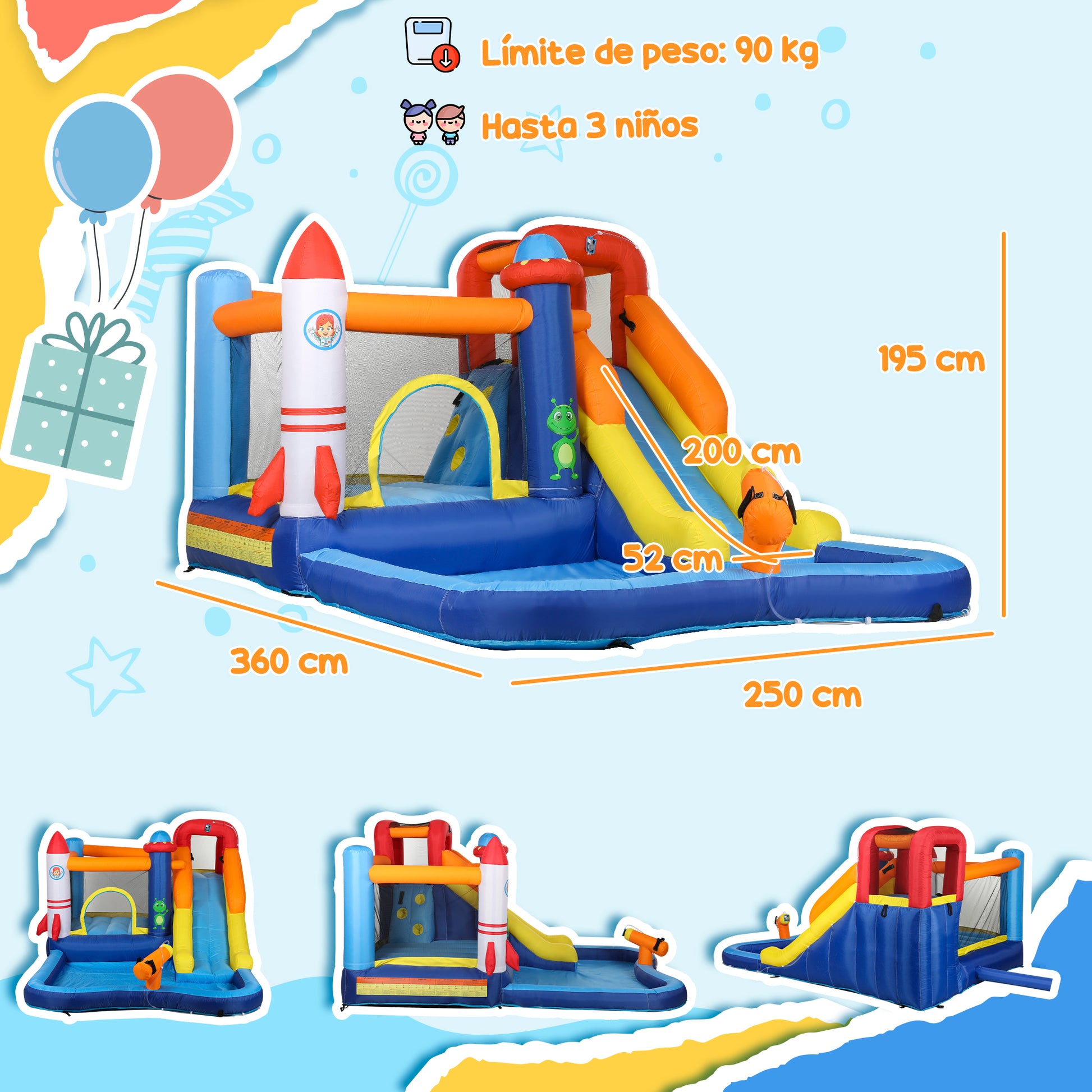 Aiyaplay Castillo Hinchable Grande Con Soplador 5 En 1 360x250x195 Cm Multicolor_2