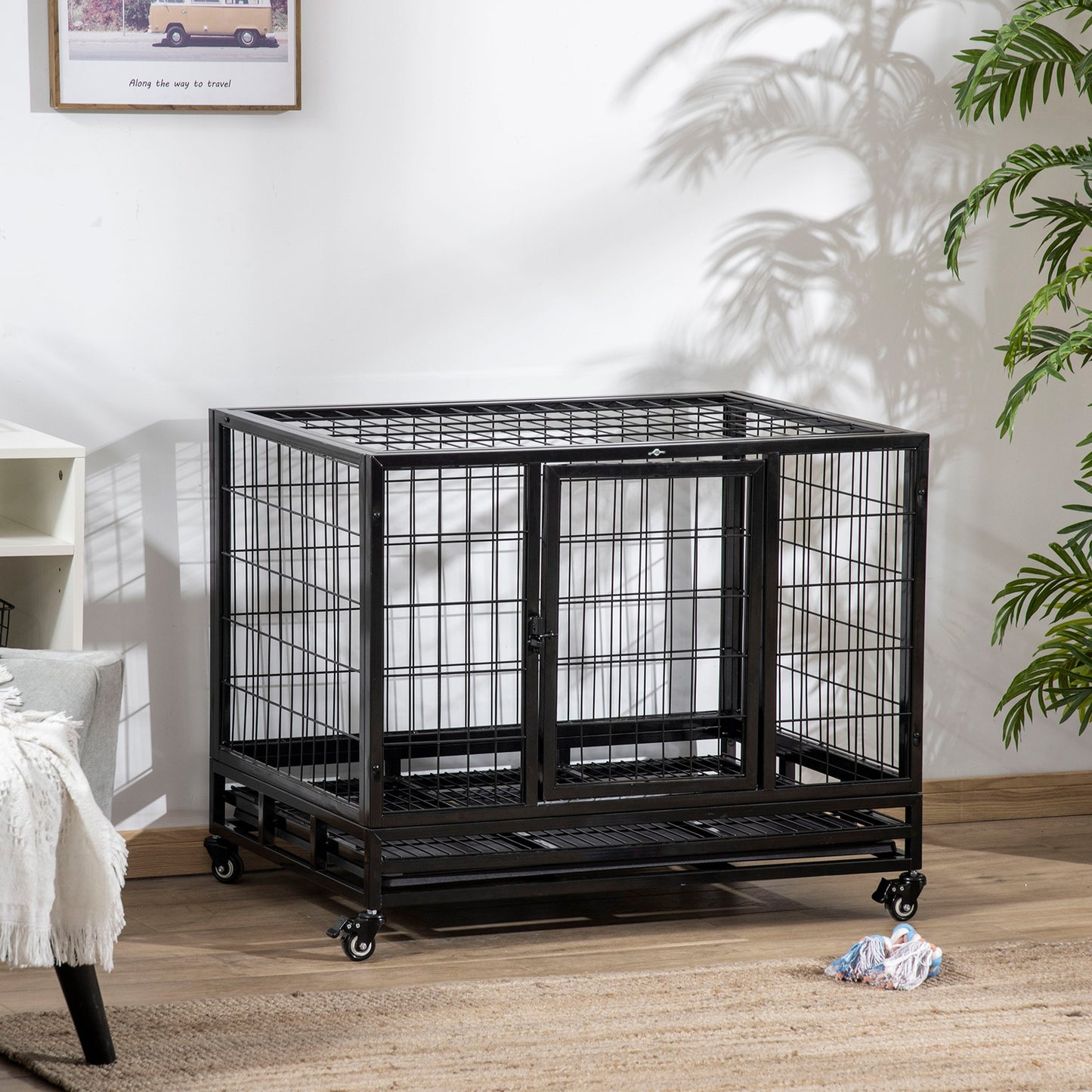 Pawhut Jaula De Metal Para Perros Con Ruedas Con Bandeja Extraíble 92x62x75cm_1