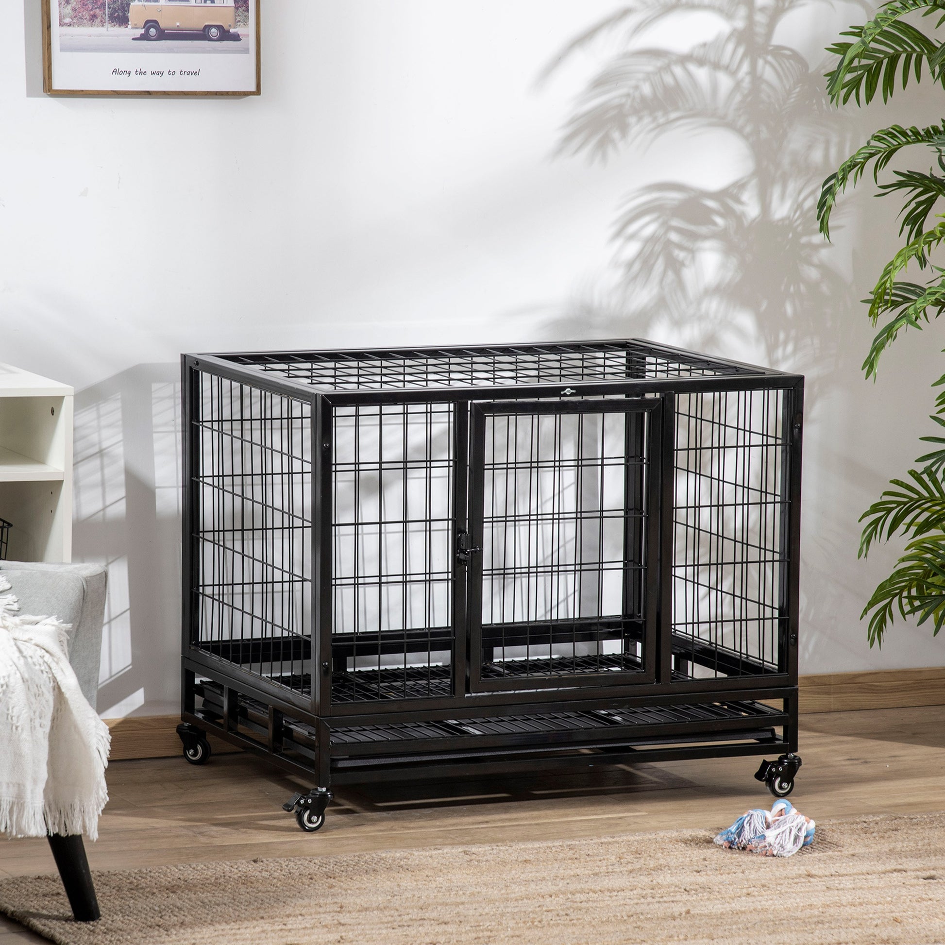 Pawhut Jaula De Metal Para Perros Con Ruedas Con Bandeja Extraíble 92x62x75cm_1