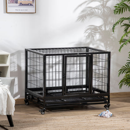Pawhut Jaula De Metal Para Perros Con Ruedas Con Bandeja Extraíble 92x62x75cm_1