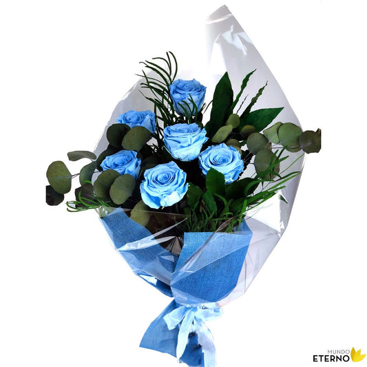 Mundo Eterno Ramo De 6 Rosas Eternas Azul Claro_0