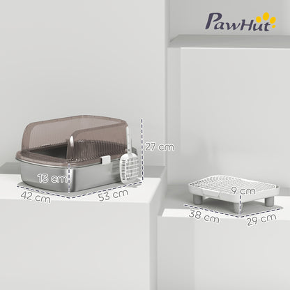 Pawhut Arenero Para Gatos Cubierto Con Bandeja De Acero Pala Y Peldaño Gris_2