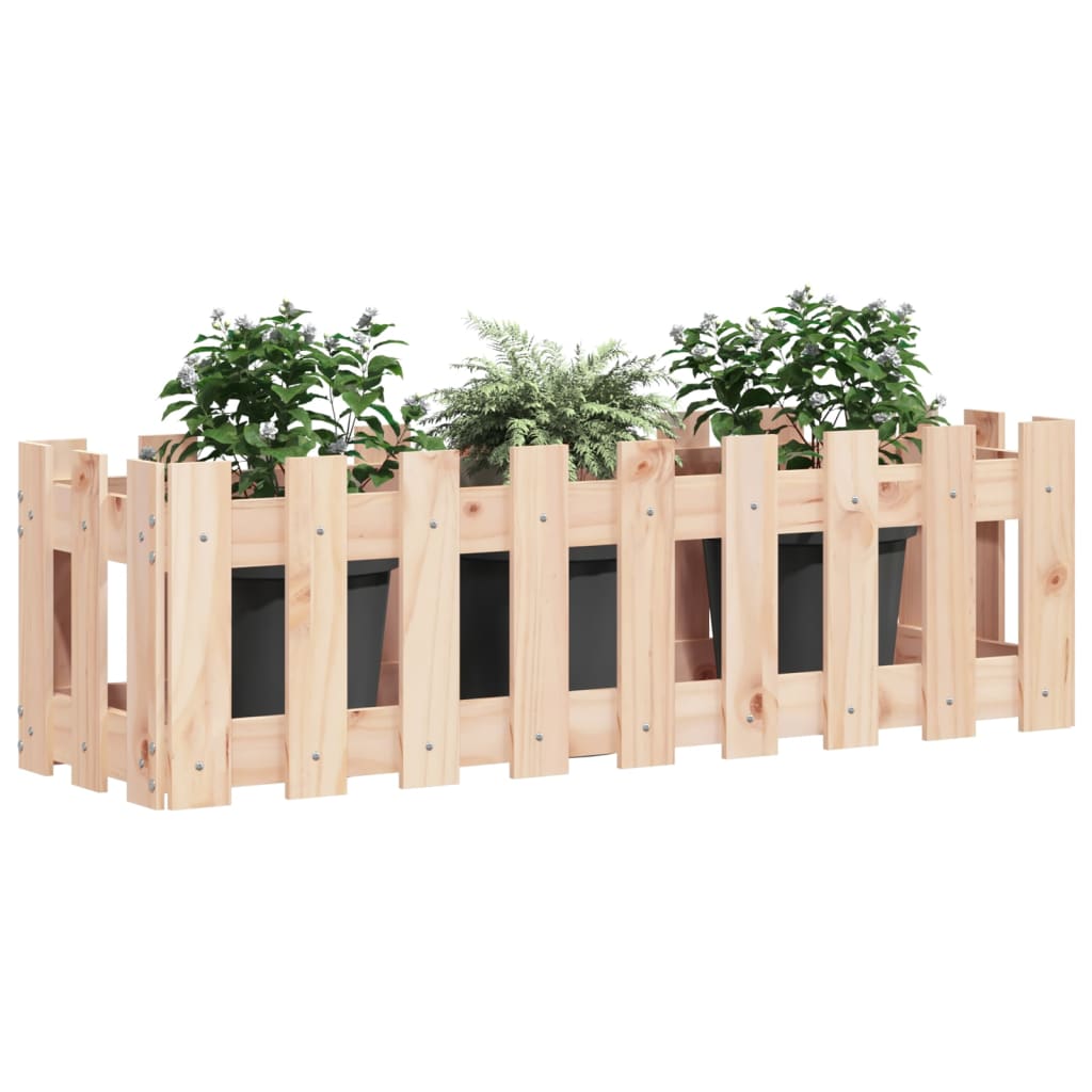 Arriate Elevado Jardín Con Valla Madera Maciza Pino 100x30x30cm_2