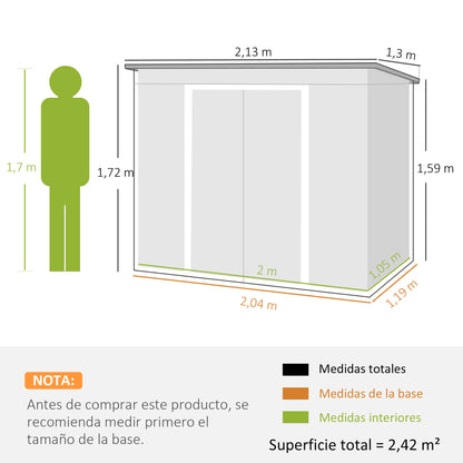 Outsunny Caseta De Jardín Exterior 2,42 M² 213x130x172 Cm Con Puerta Corredera_2