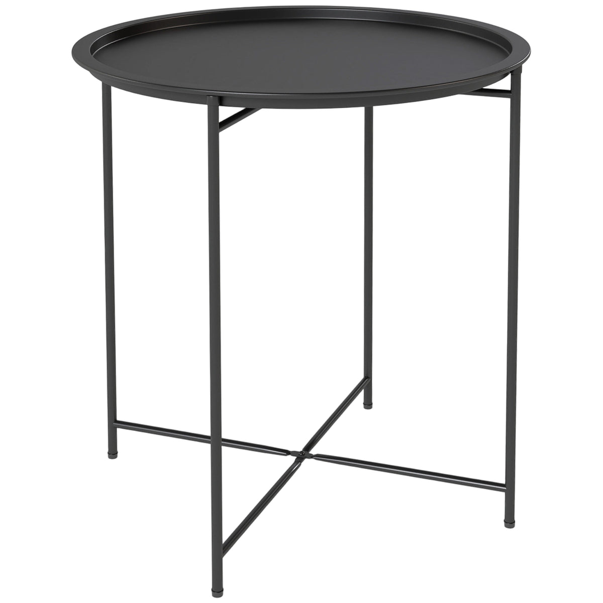 Outsunny Mesa Auxiliar Exterior Redonda Con Bandeja Extraíble Ø46x50 Cm Negro_0