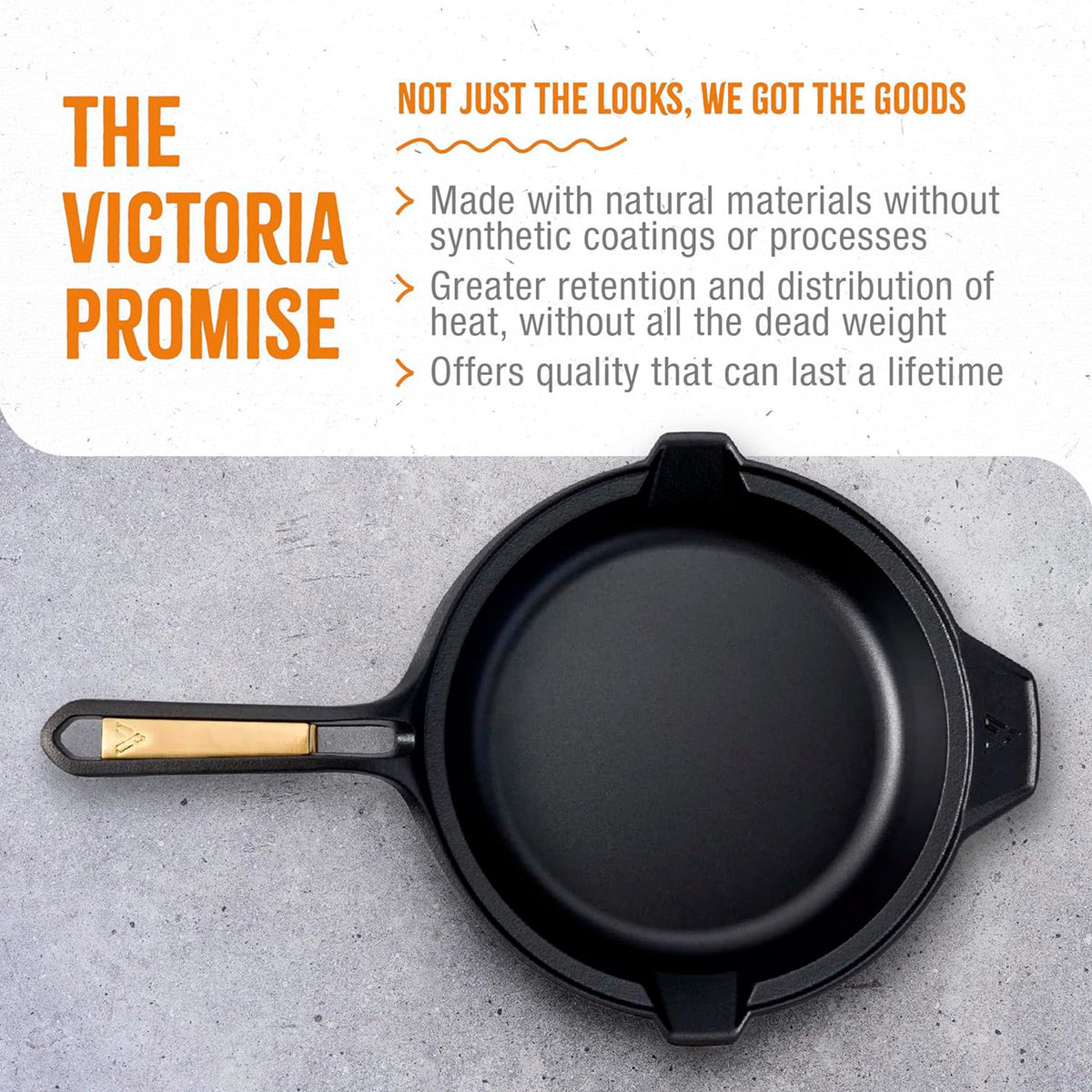 Victoria Sartén Hierro Fundido Curado Signature Gold Inducción 25cm, Apta Fuego, Barbacoa, Horno, Vitrocerámica_5