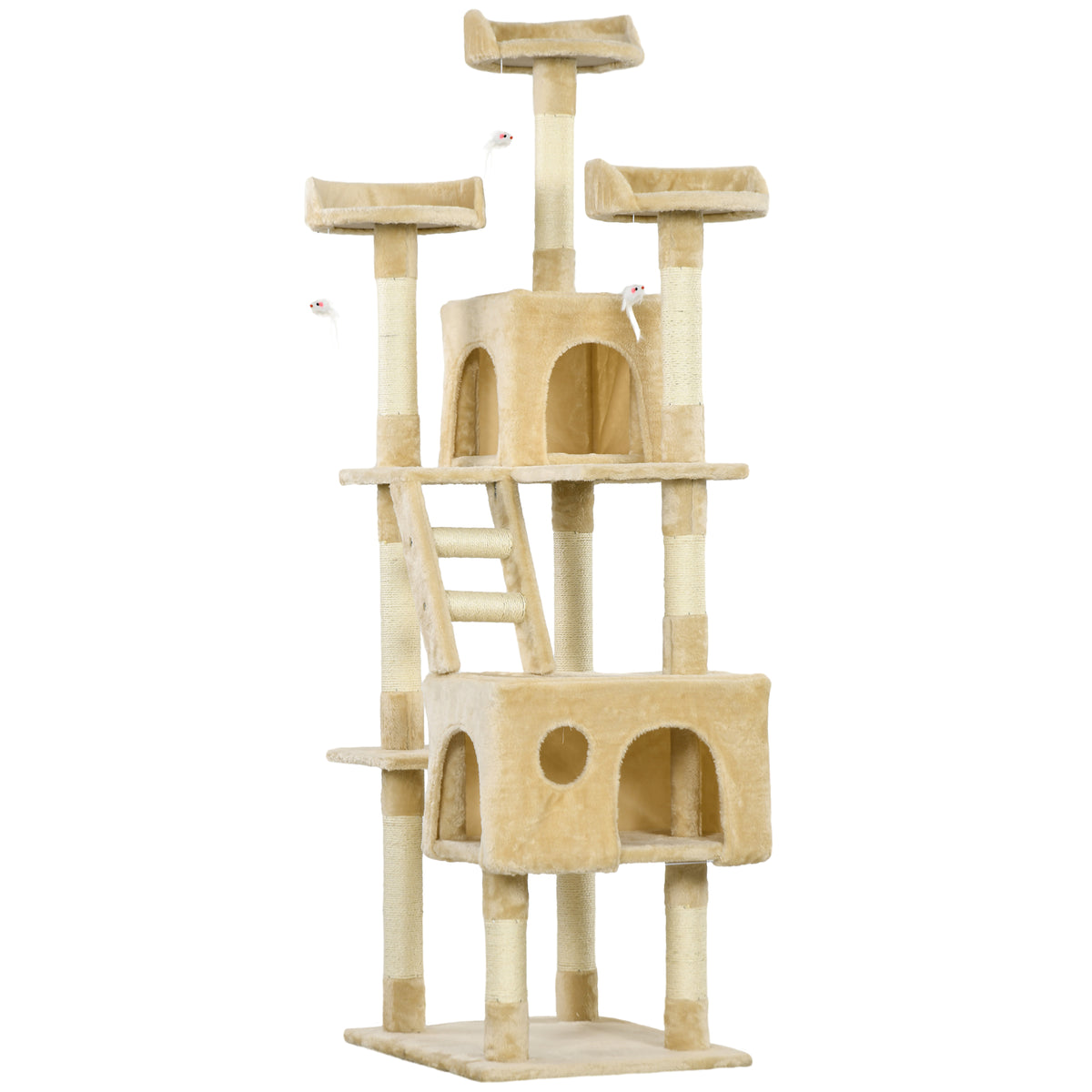 Pawhut Rascador Árbol Para Gatos Grande 60x50x181cm Con Poste Escaleras Cuevas_0
