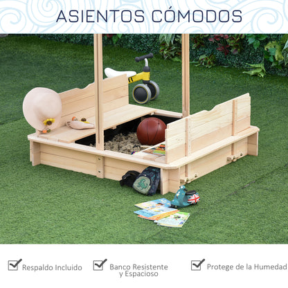 Outsunny Arenero Para Niños De Madera Con Toldo Ajustable 106x106x115 Cm_5