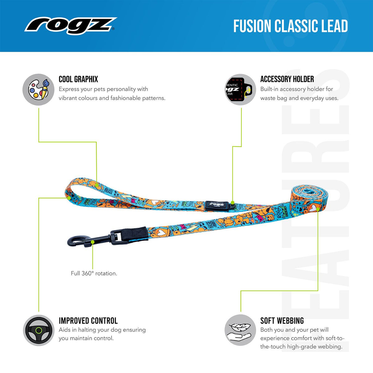 Correa Para Perro, Modelo Fusion De Rogz, Estampado Comic Azul. Talla Xl (39-64kg)_4