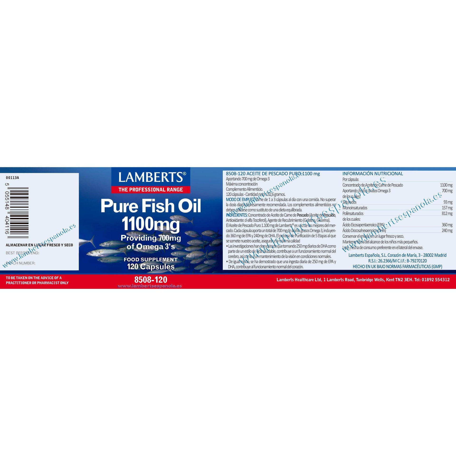 Aceite de Pescado Puro, Lamberts 120 cápsulas