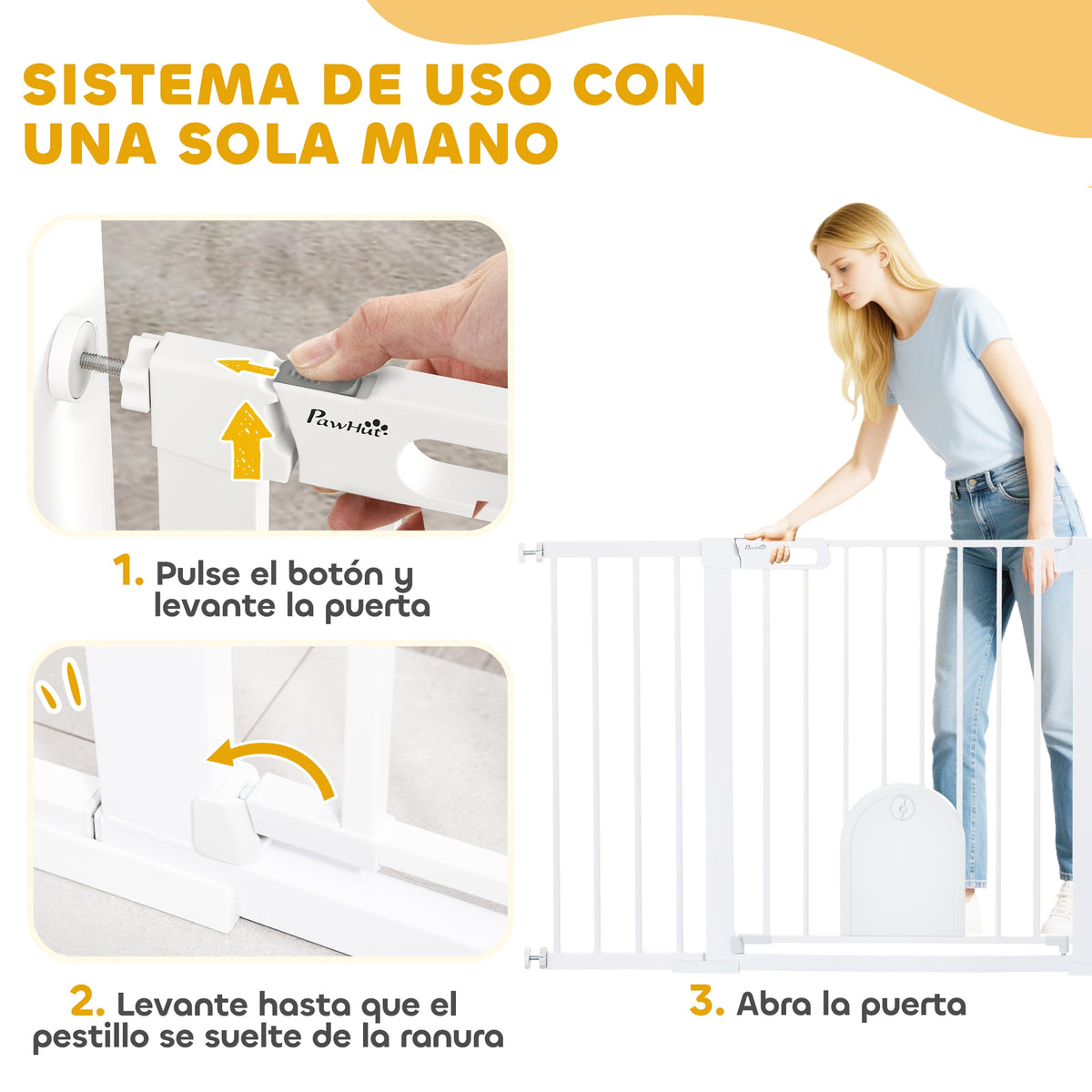 Pawhut Barrera De Seguridad Para Escaleras Y Puertas 75-131 Cm Blanco_3