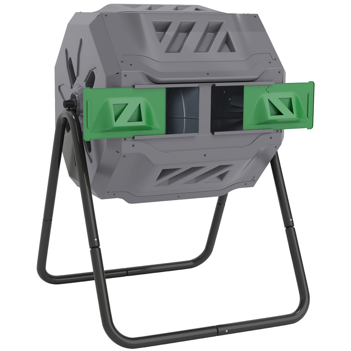 Outsunny Compostador De Tambor Giratorio 160l De Doble Cámara Marco De Acero_0