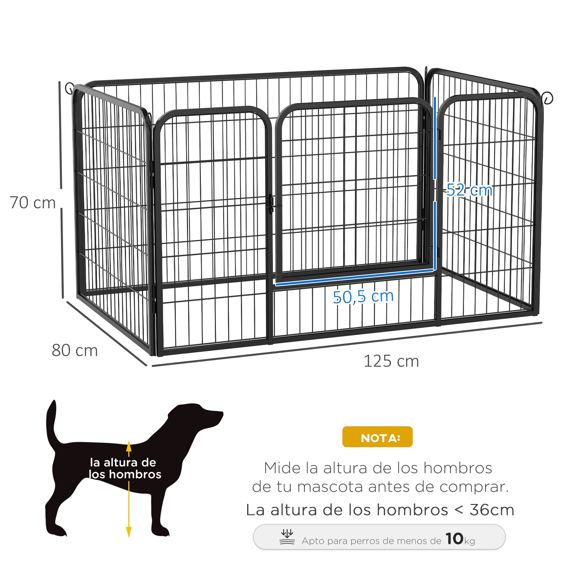 Pawhut Jaula Valla Corral 125x80x70 Cm Mascota Perro Gato Mascotas_2