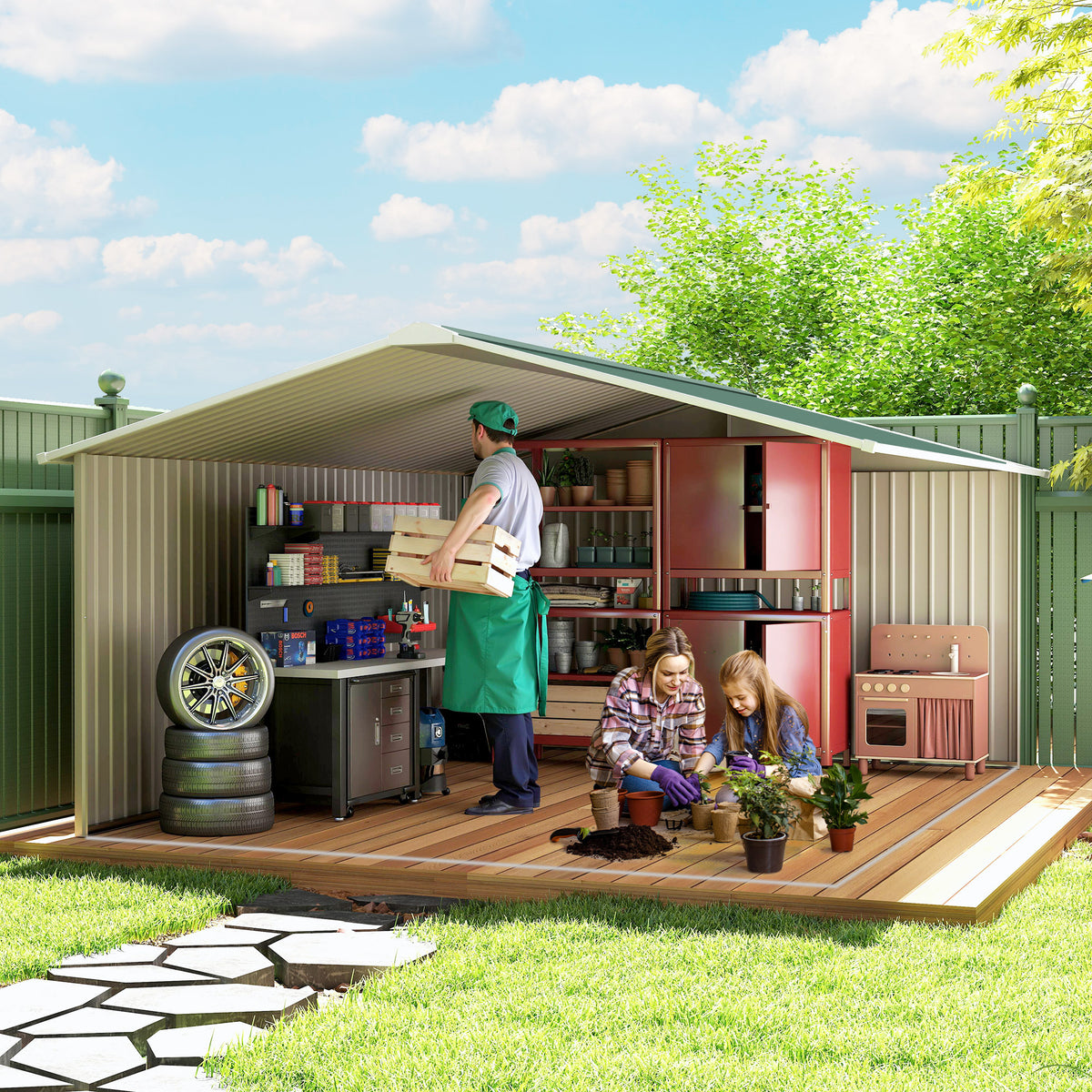 Outsunny Caseta De Jardín De Exterior 12,4 M² 340x386x200 Cm Verde_4