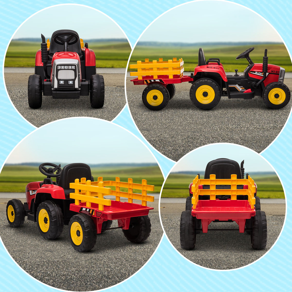 Homcom Tractor Eléctrico Con Remolque Para Niños 3-6 Años 136,5x50x52,5 Cm Rojo_4