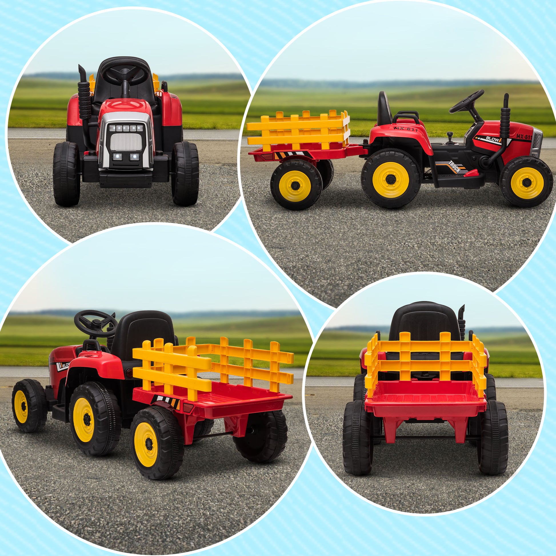 Homcom Tractor Eléctrico Con Remolque Para Niños 3-6 Años 136,5x50x52,5 Cm Rojo_4