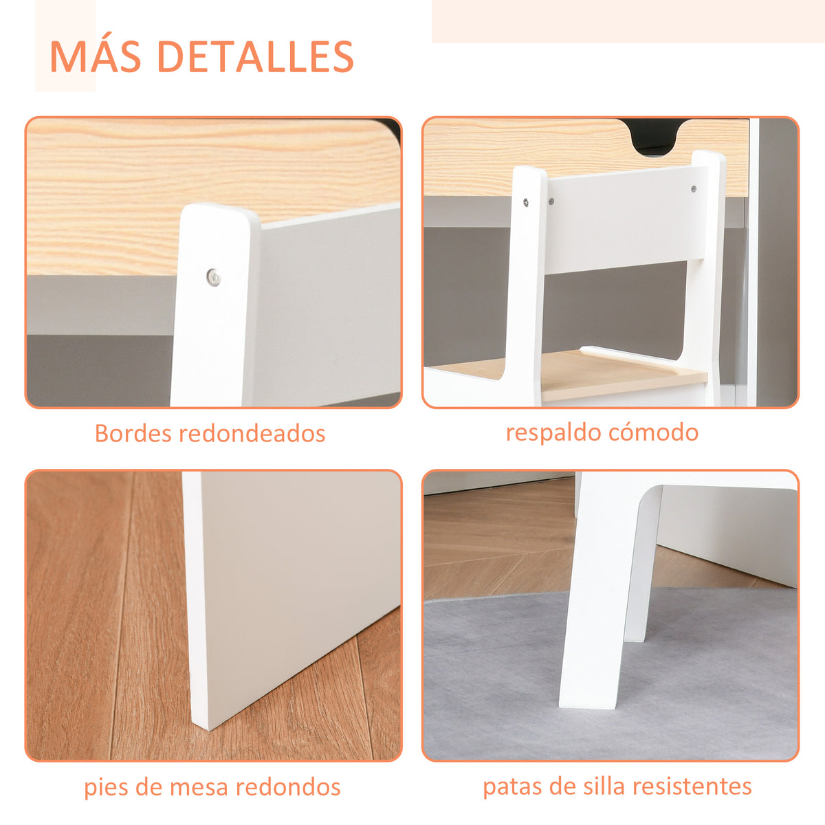 Secretária Para Crianças Homcom Branco E Madeira Mdf 70x50x75cm_5