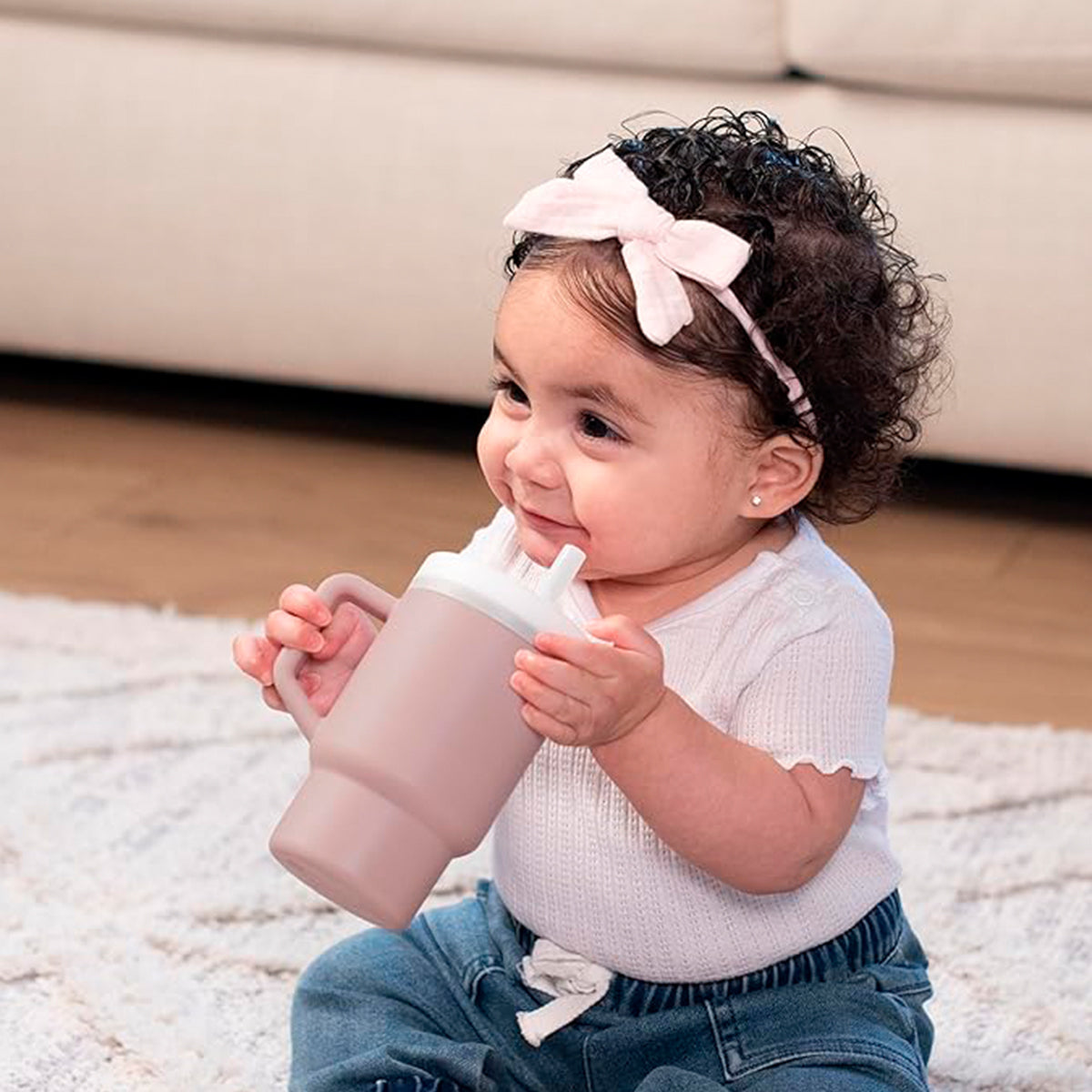 Infantino Mi Primer Vaso, Pajita Resistente Y Asa Para Niños Pequeños, Fácil De Limpiar, 250ml, Pastel Rosa_3