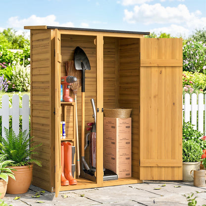 Outsunny Caseta De Jardín De Madera 115x53x156 Cm Con 2 Estantes Y 2 Puertas_1