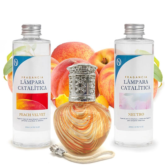 Pack Ahorro Lámpara Catalítica Orange Waves + Fragancia Peach Velvet 500ml + Limpiador Neutro 200ml + Mecha Repuesto_0