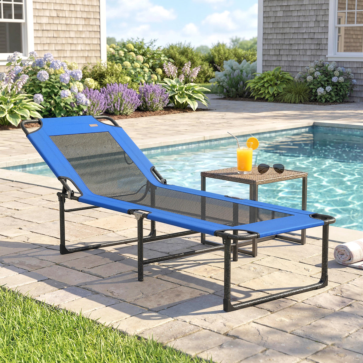 Outsunny Tumbona Plegable Respaldo Ajustable En 4 Niveles 175x58x68 Cm Azul_1