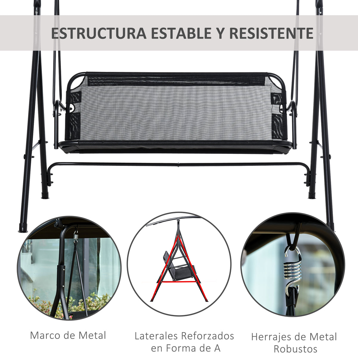 Outsunny Columpio De Jardín 2 Plazas Silla Balancín Techo Ajustable_5