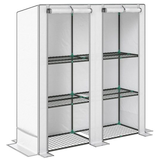 Outsunny Invernadero De Exterior Con Techo Inclinado Y 3 Estantes 144x48x152 Cm_0