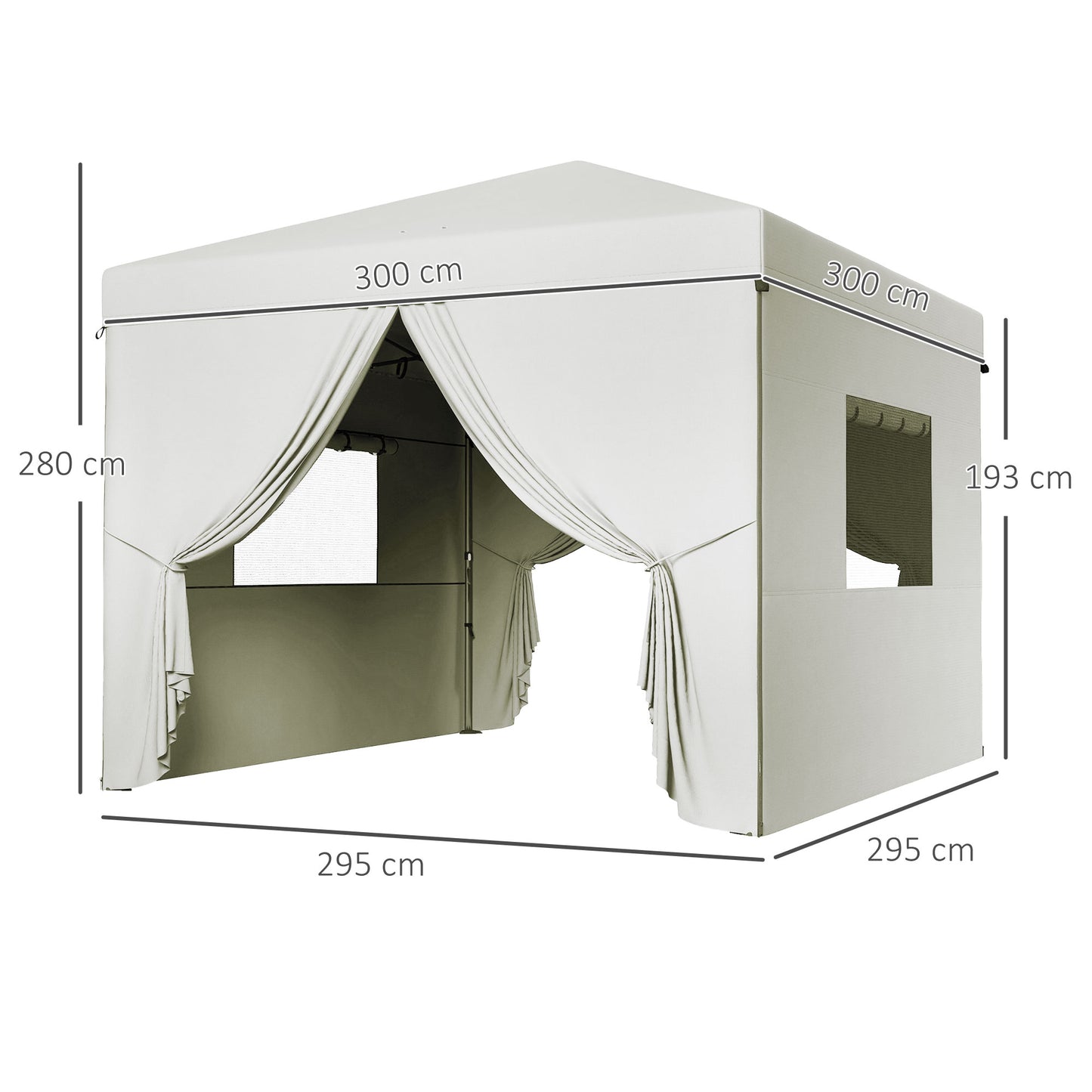 Outsunny Carpa Plegable 3x3 M Con 4 Paredes Laterales Altura Ajustable Blanco_2